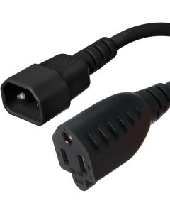C14 to 5-15R Power Cord, 15A, 125V, 14/3 SJT, 1 Foot