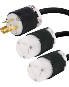 NEMA L5-15P to 2X L5-15R Y Splitter Cord - 10 Foot, 15A/125V, 14/3 AWG -Iron Box # IBX-2122-10