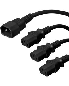 C14 to 3X C13 Splitter Power Cord, 10A, 250V, 14/3 SJT, 5ft + 1ft Legs