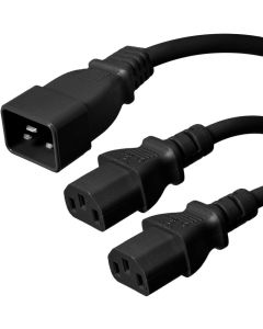 IEC C20 to 2X C13 Y Splitter Cord - 1 Foot (1 Foot Legs), 15A/250V, 14/3 AWG - Iron Box Part # IBX-6454-02 (2 ft)