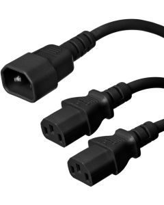 C14 to 2X C13 Y Splitter Power Cord, 10A, 250V, 18/3 SJT, 3ft + 1ft Legs
