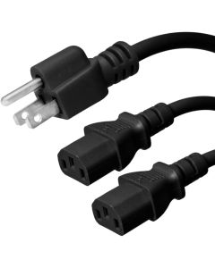 NEMA 5-15P to 2X C13 Y Splitter Cord - 10 Foot, 15A/125V, 14/3 AWG - Iron Box Part # IBX-2302-10