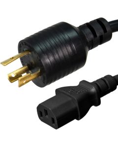 NEMA L6-20P to C13 Power Cord - 15 Foot, 15A/250V, 14/3 AWG - Iron Box Part # IBX-4938-15M