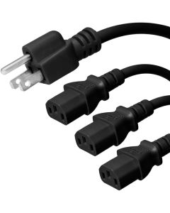 Iron Box NEMA 5-15P to 3X C13 Y Splitter Cord - 3 Foot, 15A/125V, 14/3 AWG Part # IBX-1993-03