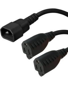 C14 to 2X C13 Y Splitter Power Cord, 15A, 250V, 14/3 SJT, 6ft + 1ft Legs